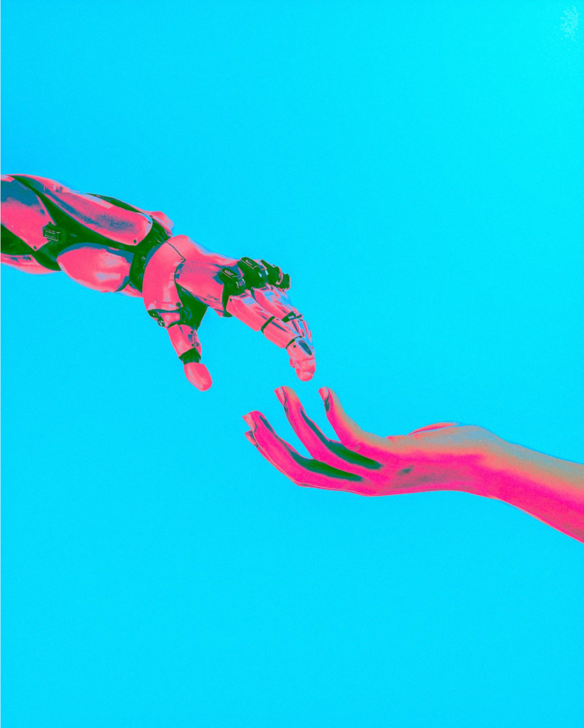 Human and AI hands reaching toward each other